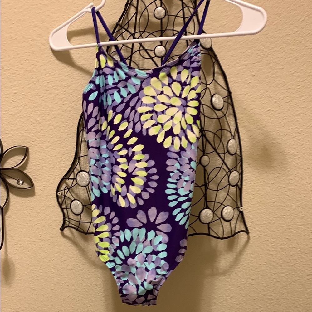 Kanu Surf Kids Swim One Piece - Purple with Yellow and Blue Floral